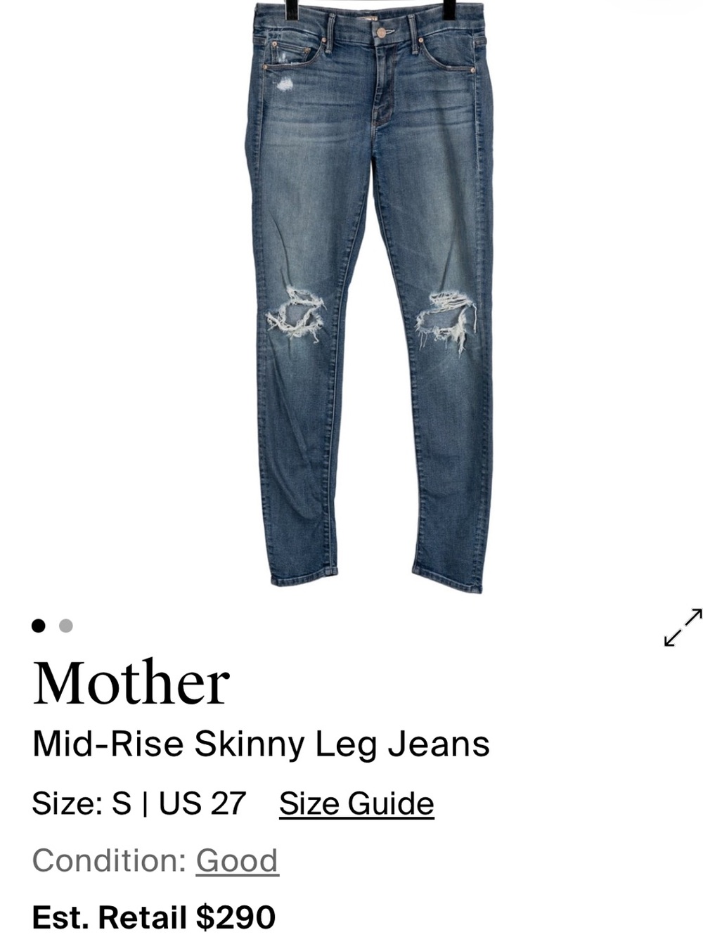 MOTHER Distressed Skinny Jeans in Medium Blue
